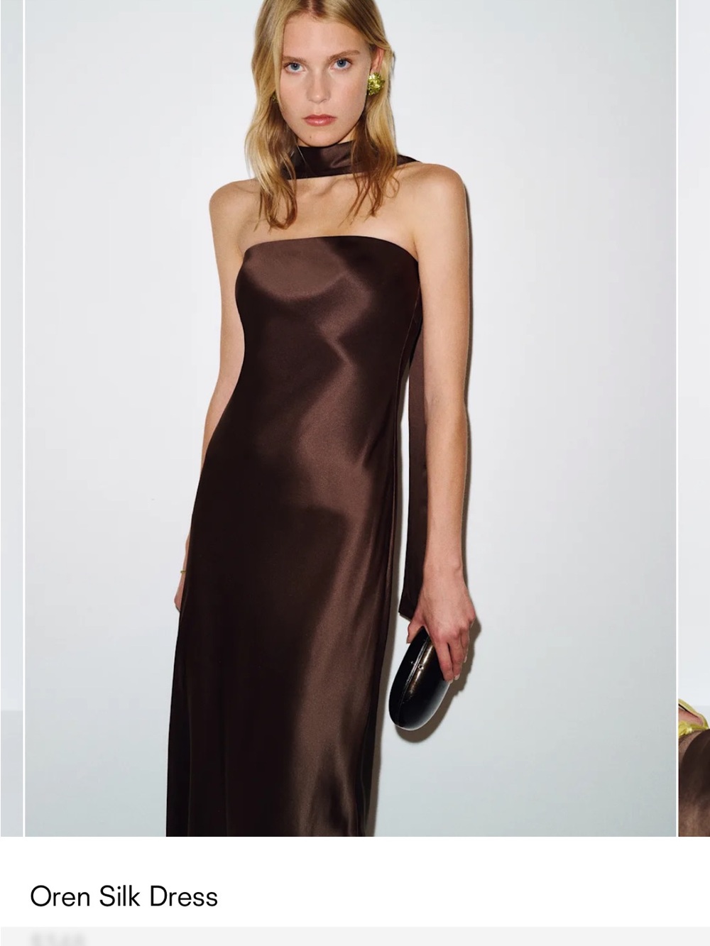 Reformation Strapless Silk Brown Evening Gown with scarf - Picture 2 of 4